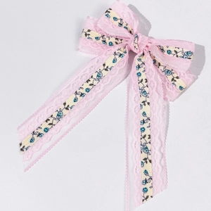 Fermaglio per capelli con pizzo rosa e nastro floreale in stile dolce e retrò