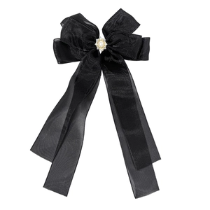 Pince à cheveux élégante à nœuds noirs superposés avec perles et strass brillants