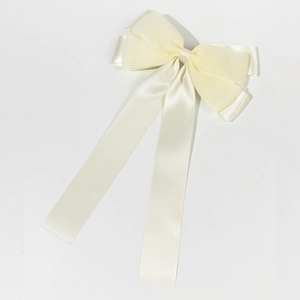Barrette à cheveux élégante en résille crème avec longs rubans en satin pour femmes
