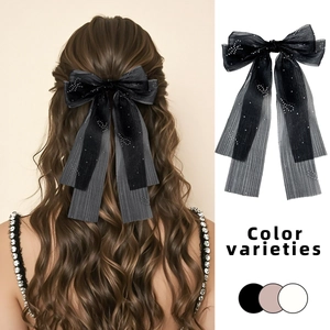 Eleganter schwarzer Netz-Haarclip mit glitzernden Pailletten und langen Bändern