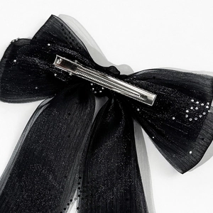 Eleganter schwarzer Tüll-Haarclip mit glitzernden Strasssteinen und Metall-Krokodilklemme