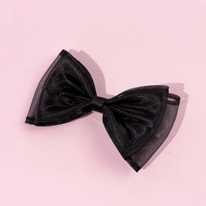 Elegant black mesh double layer bow hair clip for women with a minimalist aesthetic style