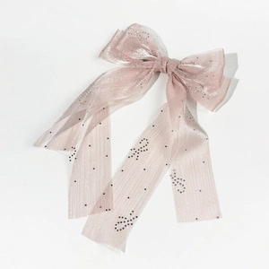 Eleganter rosa Haarschmuck mit Netzschleife, glitzernden Strasssteinen und langen Bändern