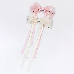 Lot de pinces à cheveux à nœuds à pois avec longs rubans en rose et blanc crème