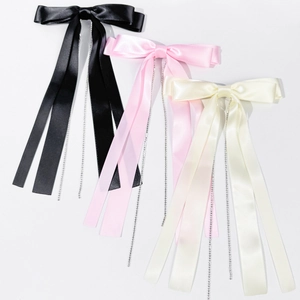 Barrette à Nœud en Ruban de Satin Élégante pour Femme Gland en Strass Étincelant Épingle à Cheveux Longue Accessoire de Fête