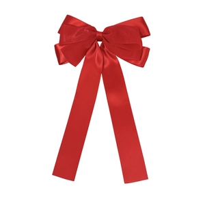 Barrette à cheveux élégante en satin rouge avec nœud en maille et longs rubans
