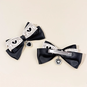 Lace bow hair clips with hollow heart patterns and silver heart pendants for women