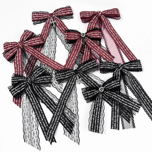 Gothic Dark Lolita Lace Bow Hair Clip For Women French Script Print Heart Rhinestone Cross Pendant Headwear Hair Accessories