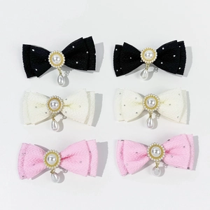 Pinza para el Cabello con Lazo de Estilo Francés con Perla Artificial de Imitación Strass Tela Dulce Pico de Pato para Mujer Niña