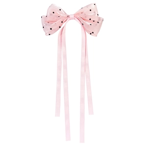 Barrette nœud rose à pois en tulle avec de longs rubans élégants pour les femmes