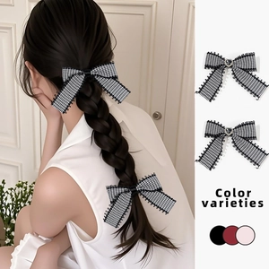 Barrette à cheveux à nœud écossais avec dentelle et strass en cœur pour filles