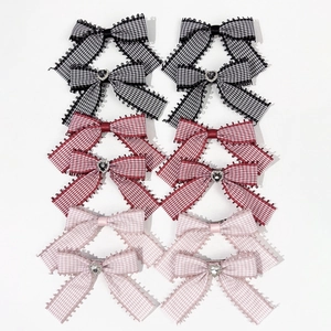 Ensemble de barrettes à carreaux avec strass en cœur, couleurs noir, rouge et rose