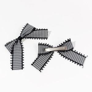 Ensemble de barrettes à cheveux à nœuds à carreaux noirs et blancs avec clip métallique