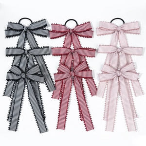 Japanese Style Plaid Webbing Bow Hair Clip For Women Sweet Fresh Checkered Pattern Long Tassel Hairpin Academic Hair Accessory
