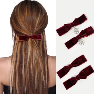 Pinces à Cheveux Élégantes Nœud en Velours Pendentif Étoile pour Femmes Rouge Vin Pince Crocodile Accessoires de Mode