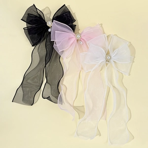 Elegant Mesh Bow Hair Clip With Imitation Artificial Pearl Tassel Sweet Organza Spring Clip For Women Bridal Wedding Hair Accessories