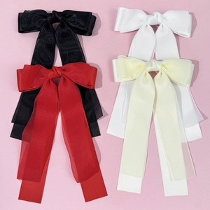 Elegant Layered Mesh Satin Ribbon Bow Hair Clip With Long Streamers Sweet French Style Large Hairpin Women Hair Accessories