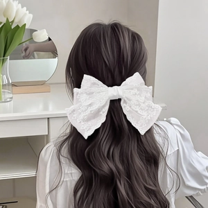 Large Lace Bow Hair Clip Elegant French Style Barrette For Women Korean Design Handmade Embroidered Lace Ribbon Hair Accessory