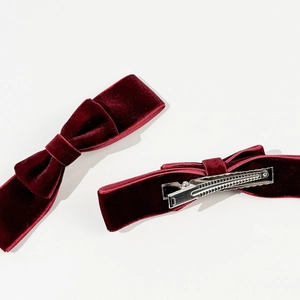 Élégantes pinces à cheveux nśud en velours rouge vin pour femmes avec clip crocodile en métal