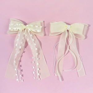 Pince à Cheveux Nœud en Maille Élégante Avec Longs Rubans Glands de Künstliche Perles Faux Motif Cœur Accessoire Cheveux Femme