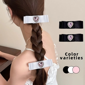 Pinces à Cheveux Nœud en Satin Doux Coeur Strass Künstliche Perle Décoratif Bec de Canard Style Lolita Japonais Accessoires Cheveux Femme