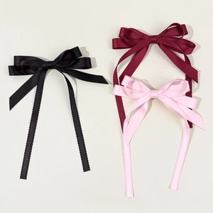 Sweet Satin Ribbon Bow Hair Clip For Women Long Streamer Scalloped Edge Handmade Balletcore Style Hair Accessory Barrette