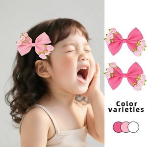 Sweet Handmade Ribbon Bow Hair Clips With Rose Flower Decoration Cute Duckbill Clips For Girls Kids Princess Party Headwear