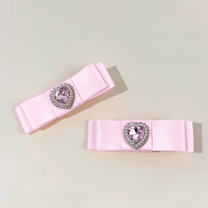 Barrettes nœuds roses avec strass cœur et perles pour coiffures douces de princesse