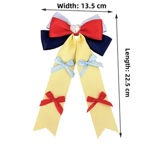 Detailed size view of fairy tale bow hair clip with heart buckle measuring 22.5cm long