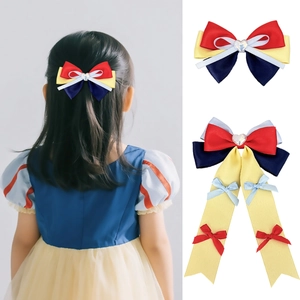 Handmade Snow White Style Ribbon Bow Hair Clip For Women Girls Sweet Heart Rhinestone Princess Bowknot Duckbill Hair Accessories