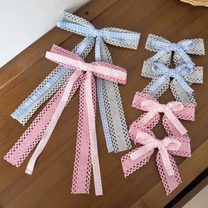 Barrette à Cheveux Nœud en Dentelle Ajourée à Carreaux pour Femmes Fille Douce Ruban à Carreaux Accessoire de Cheveux Quotidien