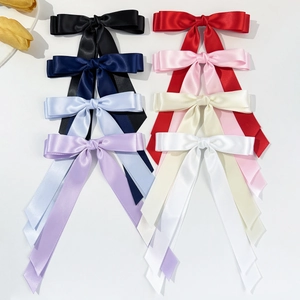 Elegante Doppellagige Satin Schleife Haarspange Mit Langen Bändern Einfarbig Französischer Stil Entenschnabelclip Damen Haarschmuck