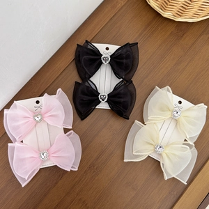 Pince à Cheveux Nœud en Maille de Cœur en Strass Douce pour Filles Style Balletcore Fait à la Main Pince à Bec de Canard Mode