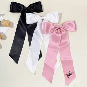 Elegant Satin Bow Hair Clip With Long Streamer For Bride Bridesmaid Wedding Bachelorette Party Team Bride Hair Accessory