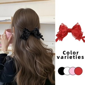 Elegant Lolita style bow hair clip with lace trim in multiple colors for women