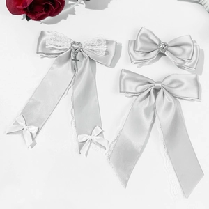Eleganter Satin Schleife Haarclip Silbergrau Herz Strass Spitze Kreuz Anhänger Lolita Gothic Stil Haarschmuck Für Damen