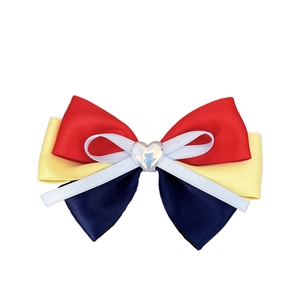 Princess-themed multi-layer heart bow hair clip with colorful satin ribbons