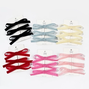 Lot de 6 barrettes à nœuds en velours noir, bleu, blanc, bordeaux et tons roses