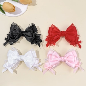 Sweet Lolita Bow Hair Clip With Lace Trim Ribbon Ribbon Hair Accessory For Women Girls Princess Party Daily Hair Decoration