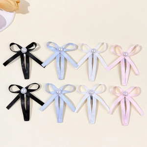 Süße Schleifen-Haarspange Satinband Mit Künstlicher Künstliche Perle Eleganter BB-Clip Für Damen Mädchen Alltag Party Mode Haarschmuck