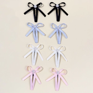 8er-Set Ballett-Schleifen-Haarspangen mit Perlen in Schwarz, Blau, Weiß und Rosa