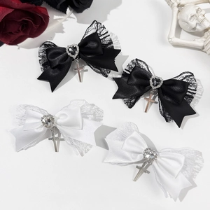 Pinzas para el Pelo con Lazo Gótico para Mujer Estilo Dark Sweet Cool Horquillas de Lazo de Cinta Encaje con Colgante de Cruz Corazón Strass