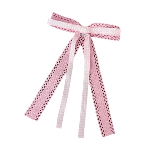 Pince à cheveux noeud rose en dentelle et tissu à carreaux au design élégant à double couche