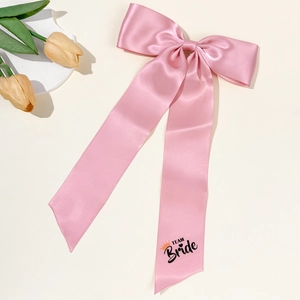 Pink satin ribbon bow with Team Bride print and crown detail for bridal parties