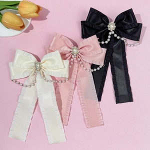 Elegante Satinschleife Haarklammer Französisch Band Barrette Künstliche Perle Strass Quaste Lolita Stil Haar Zubehör Damen Party Hochzeit Dekoration