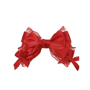 Red double-layer satin bow hair clip with lace trim for elegant princess hairstyles
