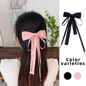 Barrette à Cheveux Élégante Nœud en Satin Avec Pendentif Künstliche Perle Long Ruban Accessoire de Coiffure Doux pour Femme