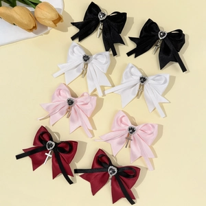 Fermaglio per Capelli Fiocco in Raso Ciondolo Croce Strass Cuore Gothic Y2K Sweet Cool Style Accessori Capelli Donna