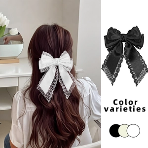 Elegant vintage lace bow hair clip in satin finish with color varieties for women