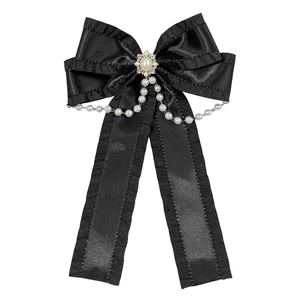 Eleganter schwarzer Satin-Haarclip mit Perlen und Strasssteinen für French Lolita-Stil